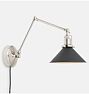 Imbrie Articulating Plug-In Sconce, Polished Nickel - Oil-Rubbed Bronze with Brass Reflector Cone Shade