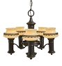 Vintage Colonial Revival Chandelier with Milk Shades and Metalwork