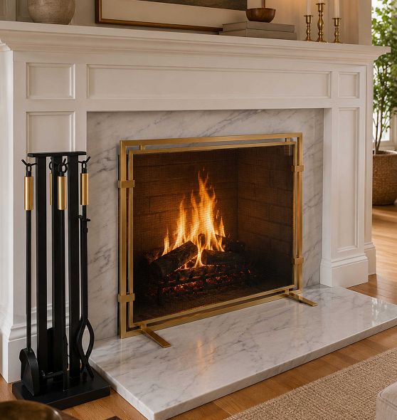 Framed Single Panel Fireplace Screen | Rejuvenation