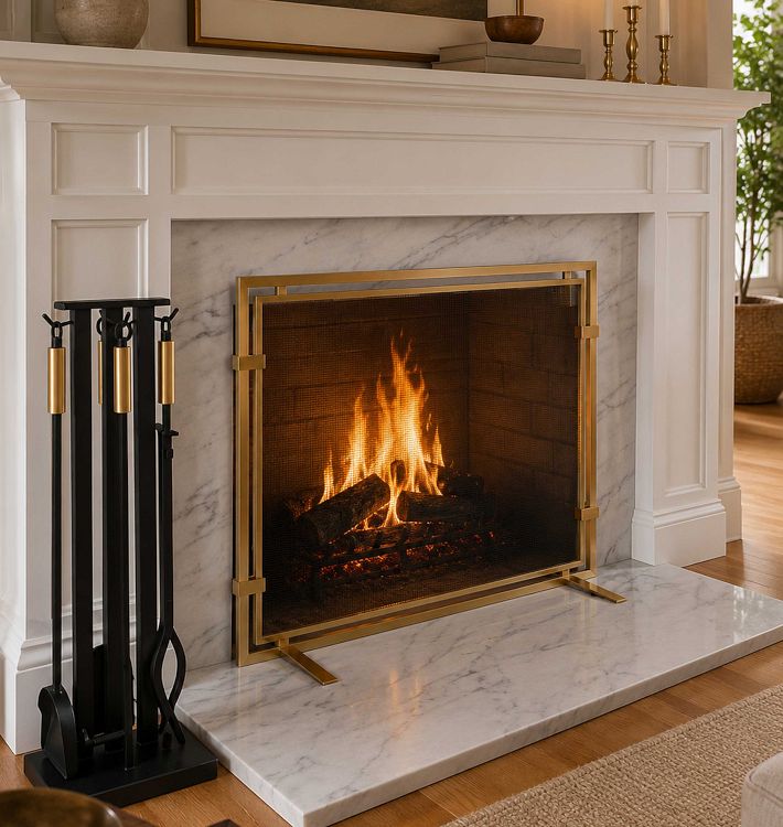 Framed Single Panel Fireplace Screen | Rejuvenation