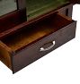 Vintage Dark Wood Display Cabinet with Glass Doors and Side Access