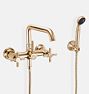 Descanso Cross Handle Wall Mounted Tub Filler With Handshower, Satin Bronze PVD PVD