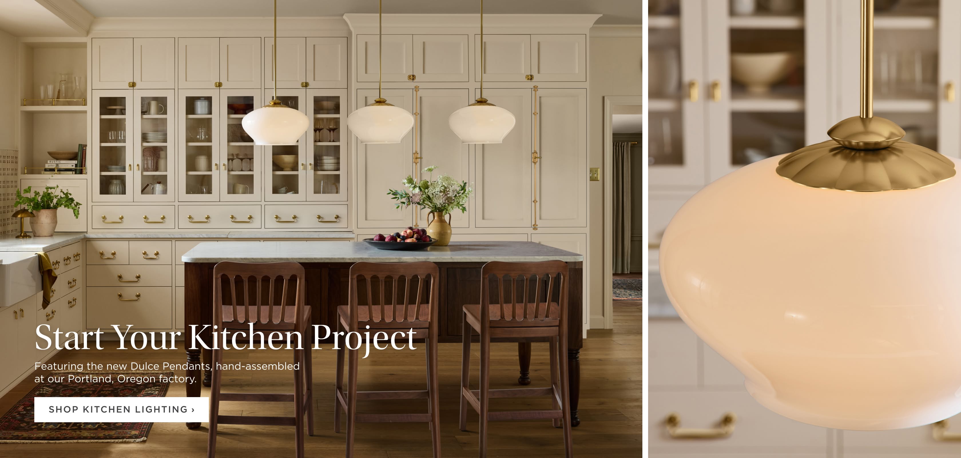Start Your Kitchen Project: Featuring the new Dulce Pendants, hand-assembled at our Portland, Oregon factory. Shop Kitchen Lighting.