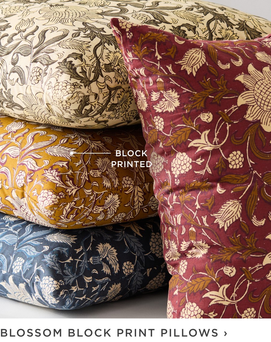 blossom block print pillows
