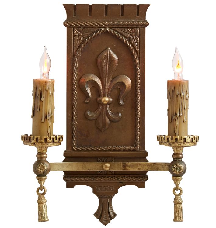 Pair of Cast Brass Fleur de Lis Candle Sconces | Rejuvenation