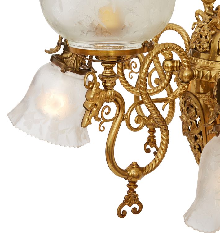 Spectacular Victorian Gas/Electric Chandelier with Dragon Motif