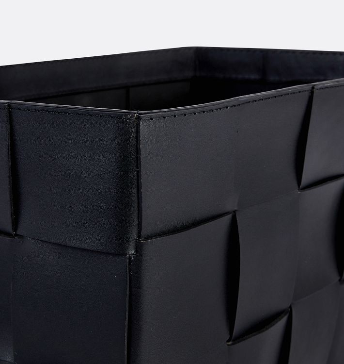 Woven Leather Storage Bin, Black Leather Basket