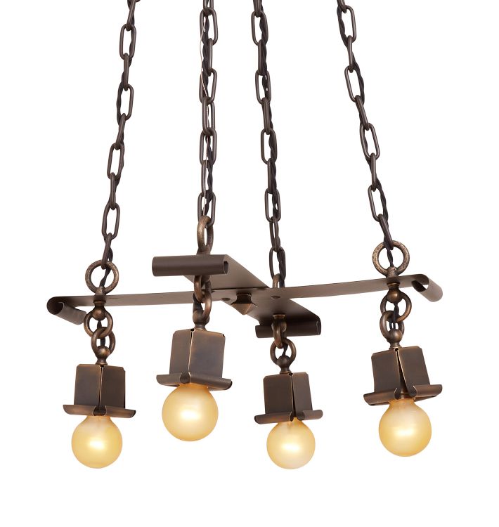Arts & Crafts Clustered Bare Bulb Chandelier Rejuvenation