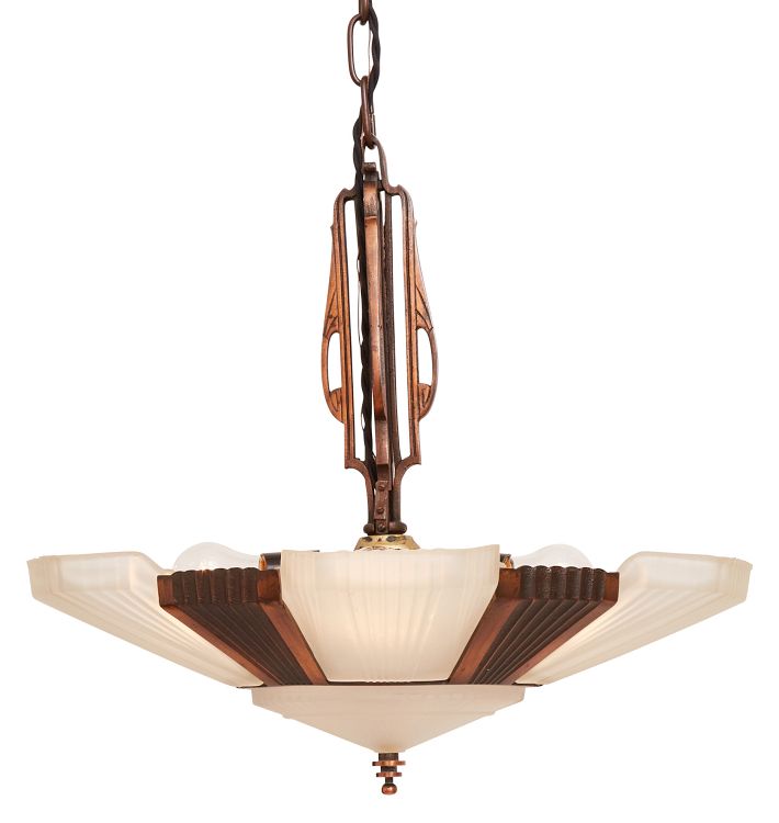 Art Deco FiveLight Etched Glass Slip Shade Chandelier Rejuvenation