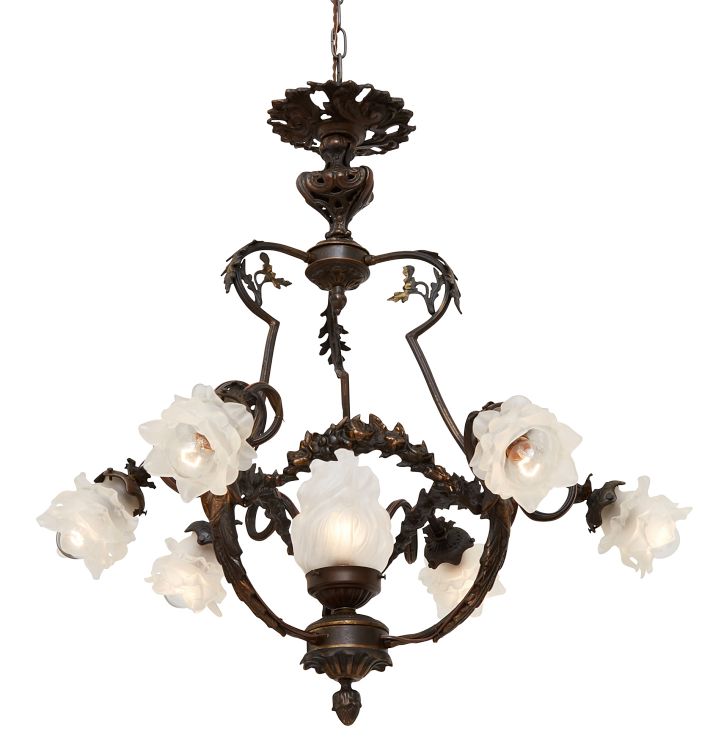 Breathtaking Figural Bronze Art Nouveau Chandelier | Rejuvenation