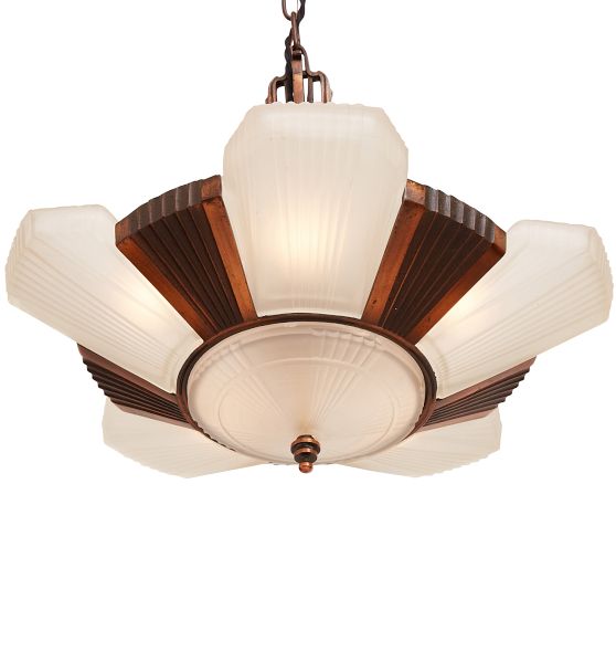 Art Deco FiveLight Etched Glass Slip Shade Chandelier Rejuvenation