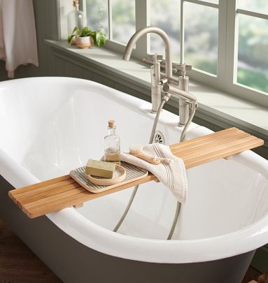Teak Shower Mat with Bathtub Caddy Tray Set,Portable Spa Bath Mat and Bath  Tray for Tub, Waterproof, Perfect for Bathroom