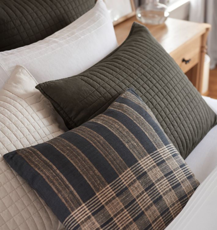 Neutral Plaid Handspun Raw Silk Pillow Cover Rejuvenation