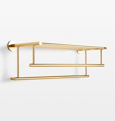 24 Wall Mounted Brass Bathroom Shelf with Towel Rack in Brushed Gold