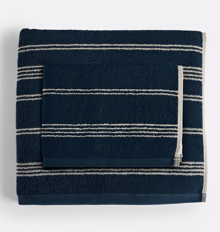 Superior Stripe Cotton Bath Towel - Set of 2 - Blue