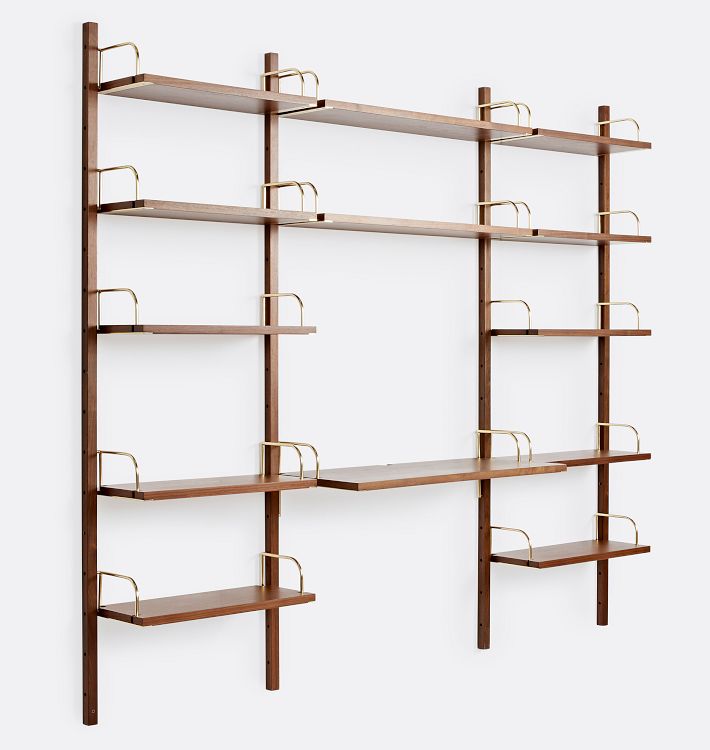 Large Modular Shelving System Modern Wall Shelving Unit With 5 Shelves  Hand-made From Solid Wood and Steel Brackets 