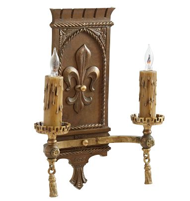 Pair of Cast Brass Fleur de Lis Candle Sconces | Rejuvenation