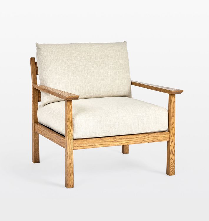 OPEN BOX: Ojai Lounge Chair, Aged Oak - Linen Blend Ivory