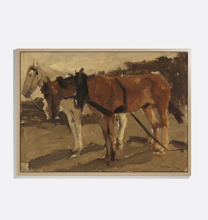 A Brown and a White Horse Framed Reproduction Wall Art Print