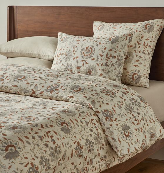 Vintage Inspired Floral Bedding Set / Brown + Beige