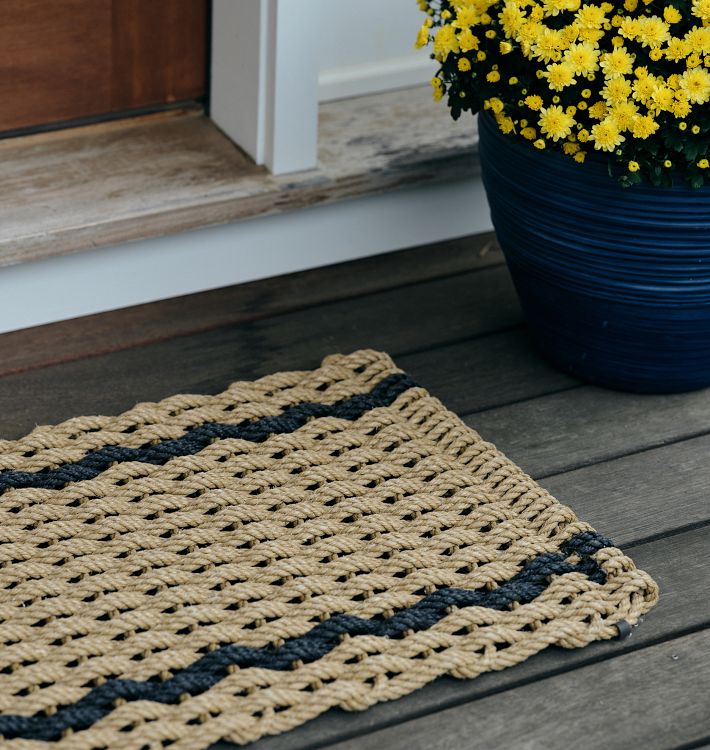 The Rope Co. Braided Rope Doormat - 26 x 50, Fog Grey & Navy