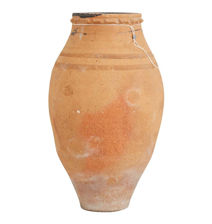 Tall Turkish Terra Cotta Storage Vessel With Banded Detail Circa