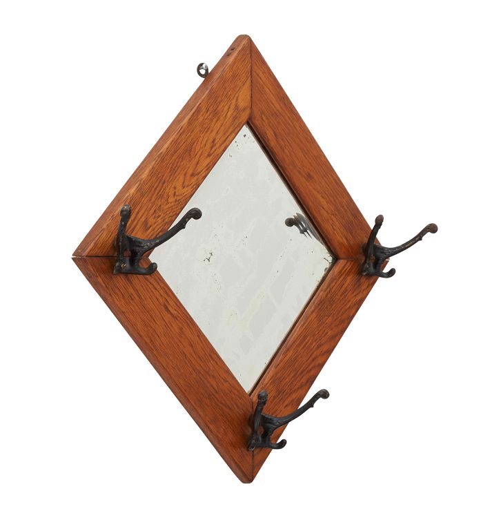 Oak Wall Mirror with Double Hooks