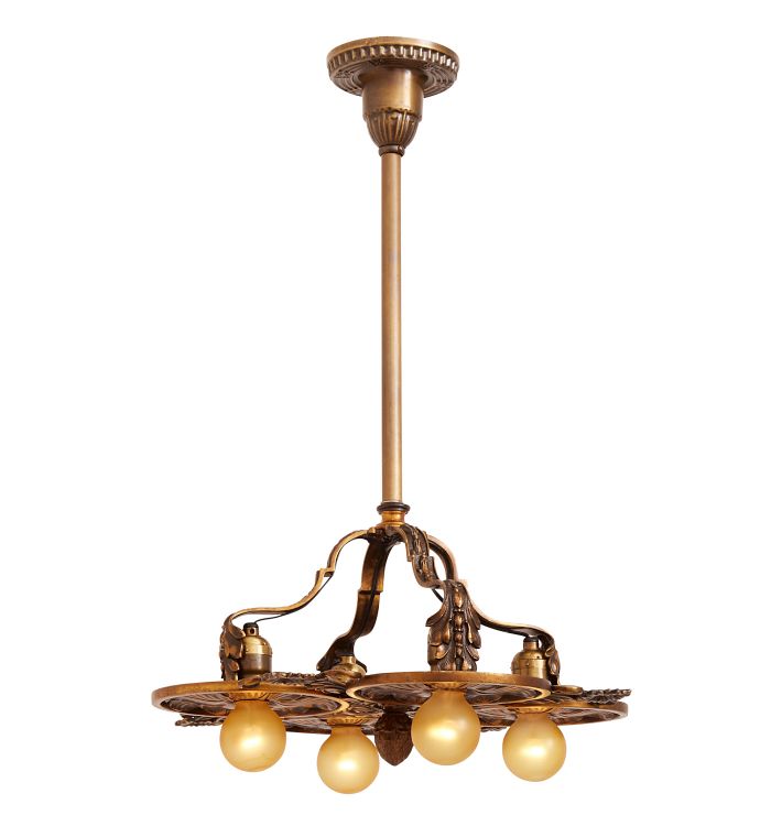 Finely Cast Classical Revival Bare Bulb Chandelier