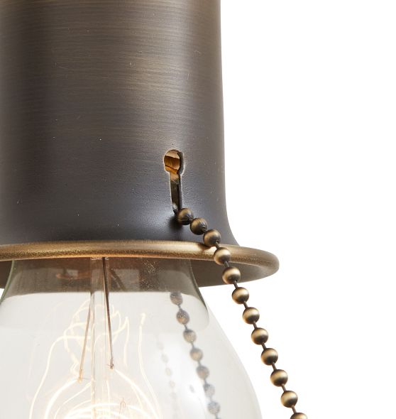 Vintage Bead Chain Fixture with Scalloped Pressed Glass Shade