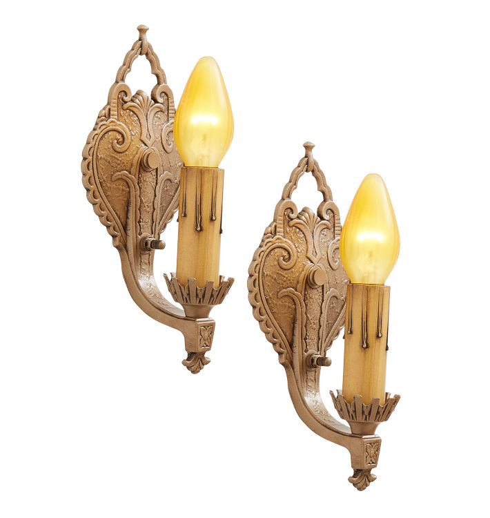 Pair of Vintage Classical Revival Candle Sconces with Rotary Switches