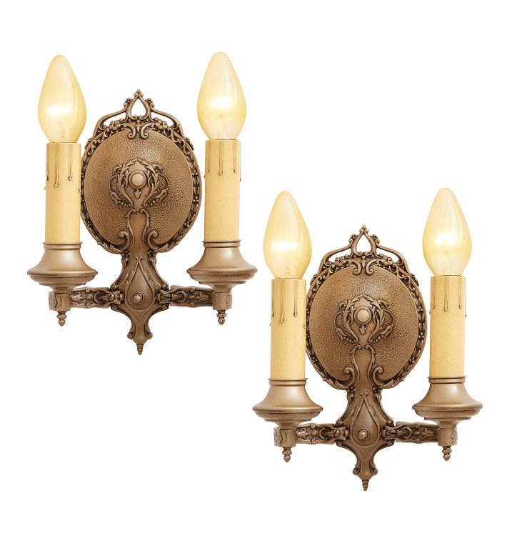 Pair of Vintage Classical Revival Double Candle Sconces