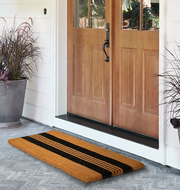 Premium Quality Coir Door Mat White Striped Design 55 x 85cm
