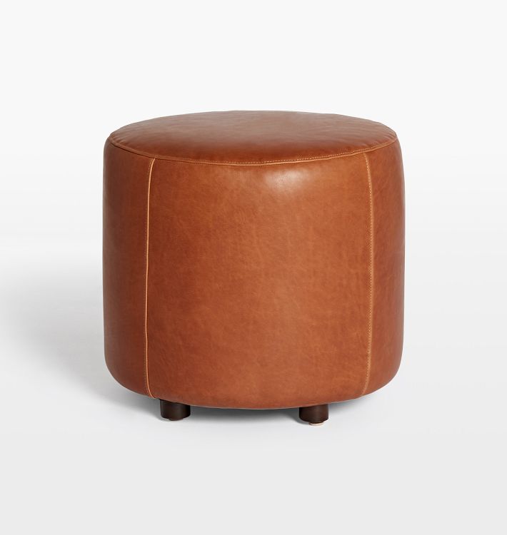 OPEN BOX: 21&quot; Worley Round Leather Ottoman, Pure Saddle