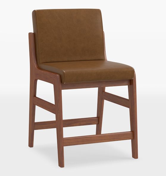 Broadbent Leather Counter Stool with Walnut Legs Rejuvenation