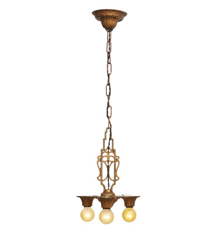 Vintage 3-Light Classical Revival Chandelier with Original Polychrome Highlights