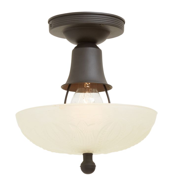 Vintage Centerpost Semi-Flush Fixture with Pressed Glass Shade