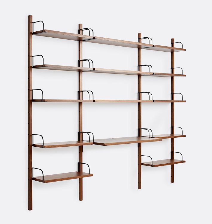 Hart Modular Walnut Triple 13-Shelf with 36&quot; Desk