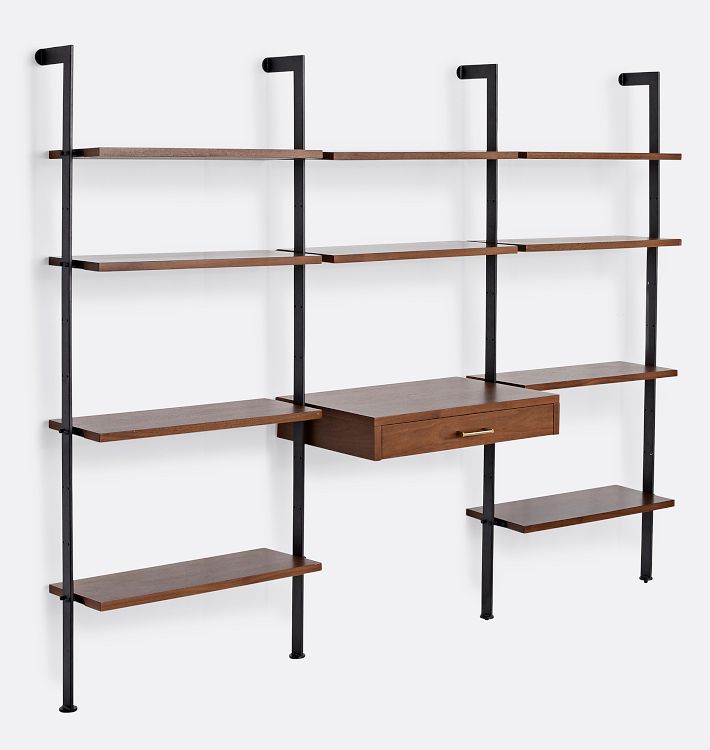 Holgate Triple Modular Floating Desk &amp; Shelves with 72&quot; Rails
