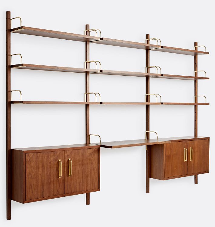 Hart Modular Walnut Triple 9-Shelf with 36&quot; Desk with Cabinets