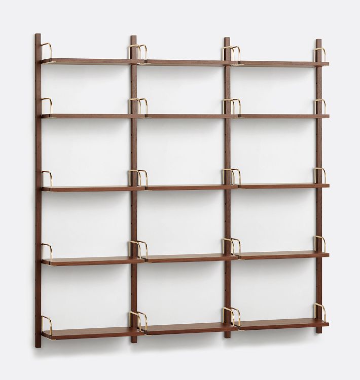 Hart Modular Walnut 5-Shelf Triple Shelving Unit