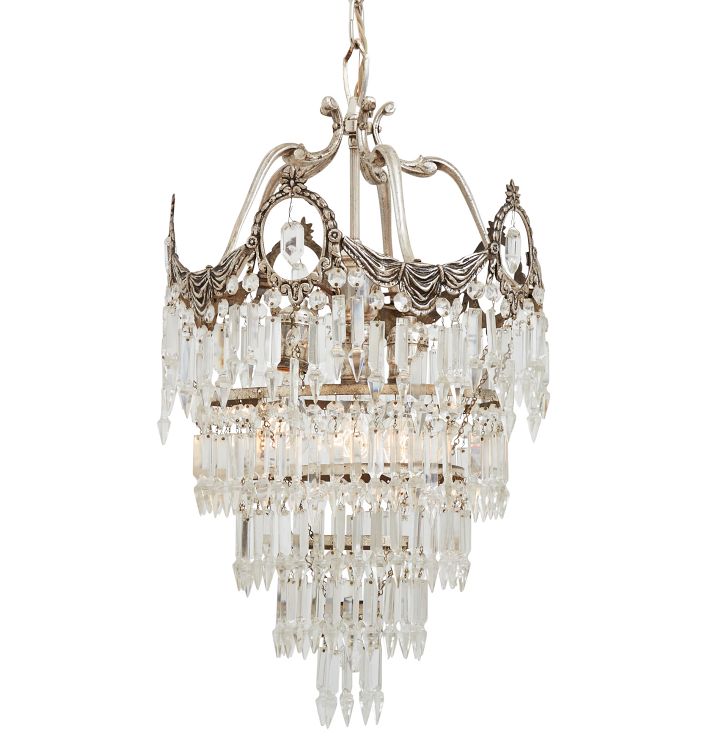 Ornate Vintage Silver Plated Tiered Crystal Chandelier Rejuvenation