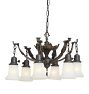 Vintage 6-Light Classical Revival Chandelier with Camphor Glass Bell Shades