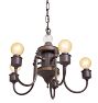 Vintage 5-Light Bare Bulb Chandelier with Decorative Glass Ball