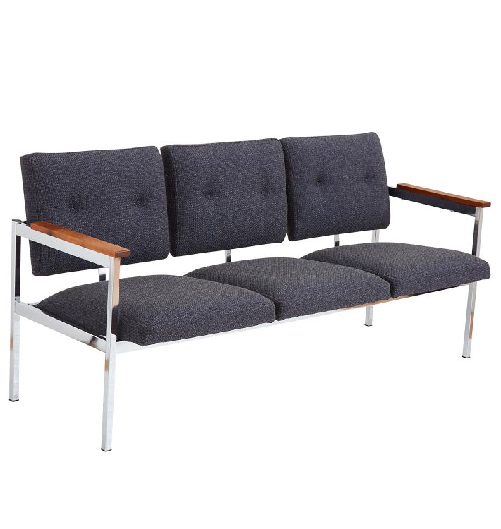 Vintage Three-Seat Chromed Settee by Steelcase