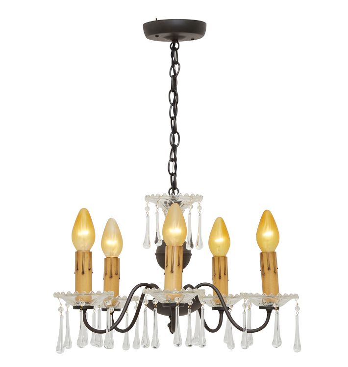 Vintage 5-Light Candle Chandelier with Crystal Drops