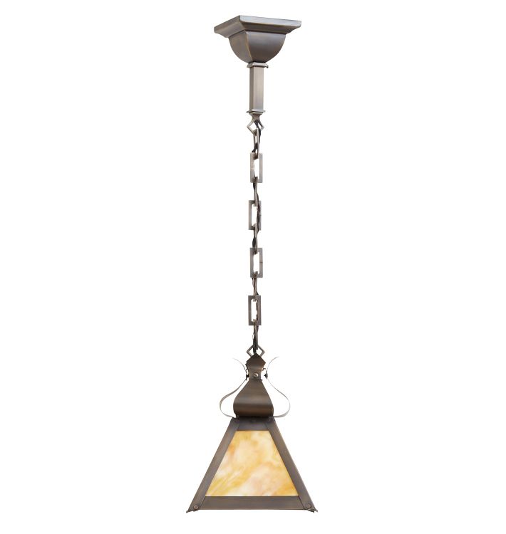 Vintage Arts &amp; Crafts Lantern Pendant with Caramel Slag Glass Panels