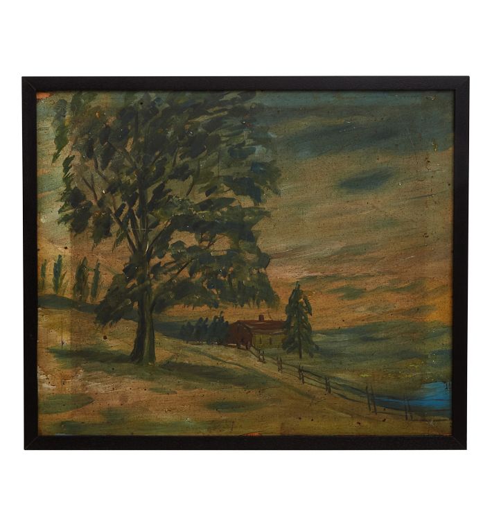 Vintage Folk Expressionist Agrarian Painting