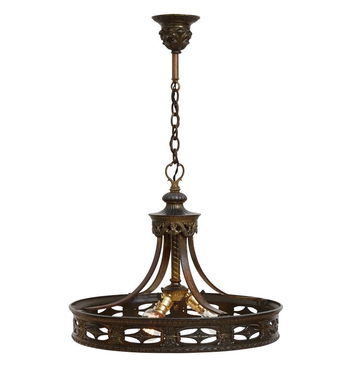 Antique Classical Revival Bronze Ring Chandelier