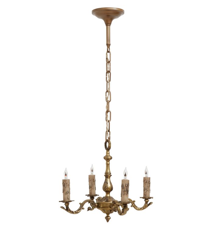 Antique 4-Light Cast Brass Classical Revival Candle Chandelier