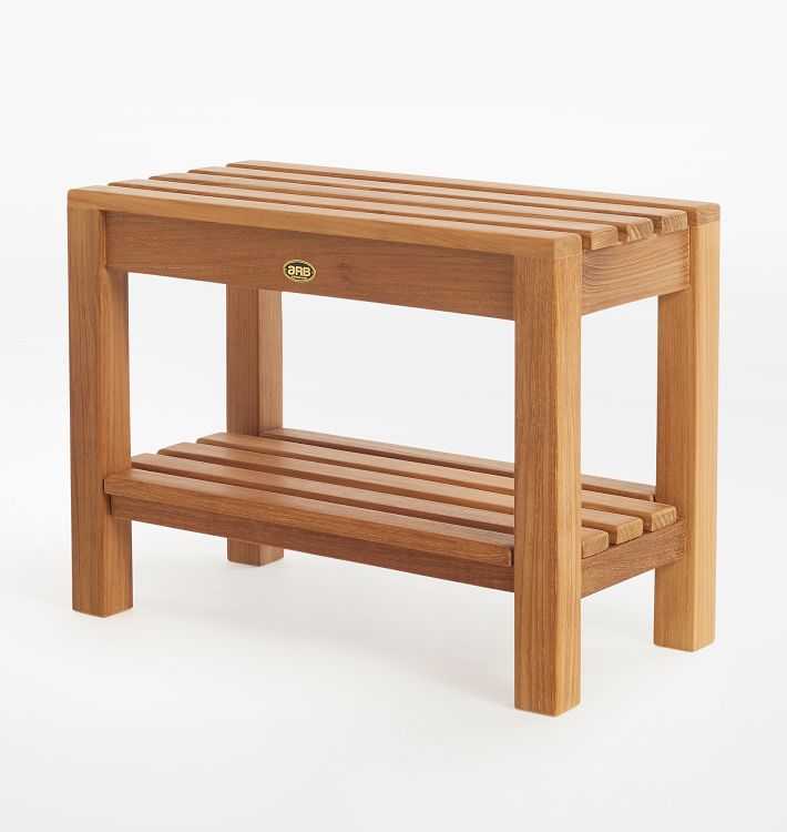 Devin Teak Shower Bench with Shelf - 24&quot; x 18&quot;